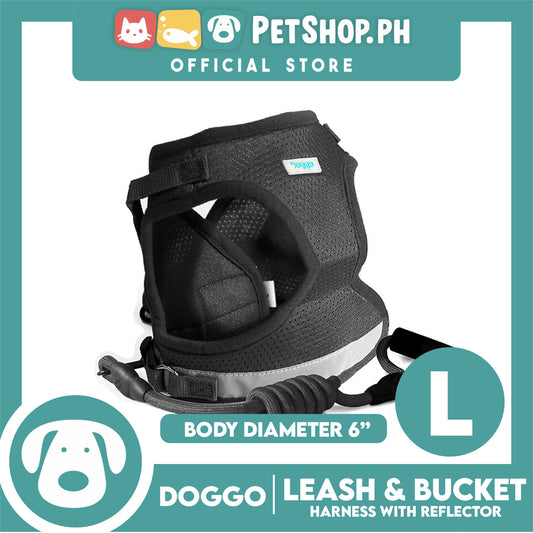 Doggo Leash and Bucket Harness with Reflector Large (Black) Perfect Set for Your Dog