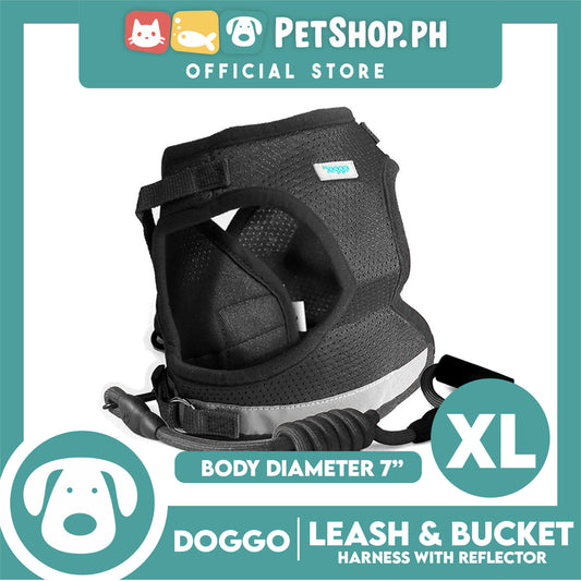 Doggo Leash and Bucket Harness with Reflector Extra Large (Black) Perfect Set for Your Dog