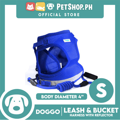 Doggo Leash and Bucket Harness with Reflector Small (Blue) Perfect Set for Your Dog