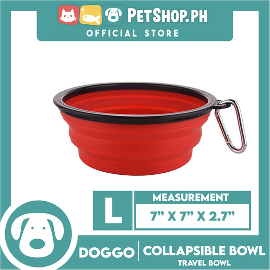 Doggo Collapsible Travel Bowl Large Size (Red) Foldable Pet Feeding Bowl