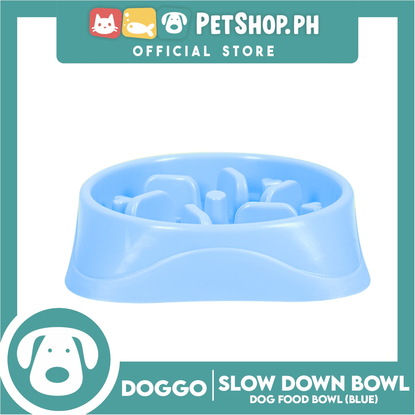 Doggo Slow-Down Bowl (Blue) Thick Plastic Material Pet Feeding Bowl