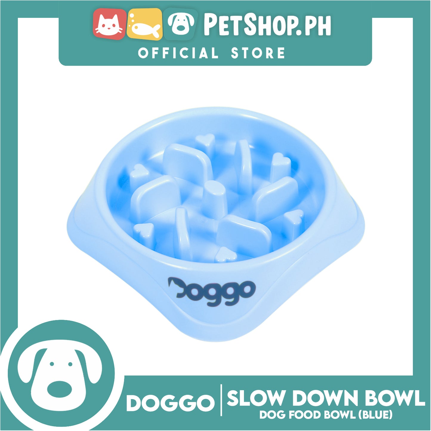 Doggo Slow-Down Bowl (Blue) Thick Plastic Material Pet Feeding Bowl