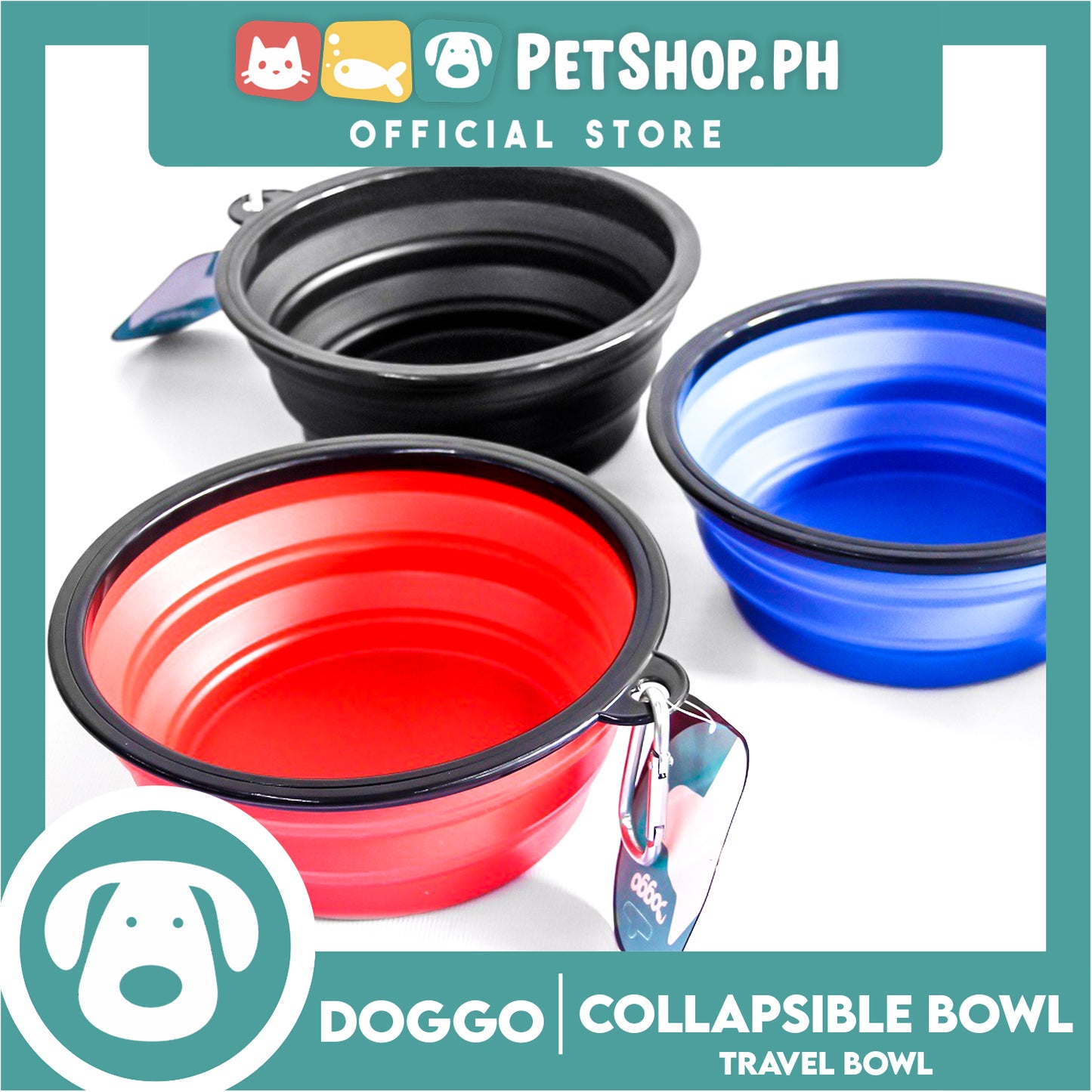 Doggo Collapsible Travel Bowl Large Size (Black) Foldable Pet Feeding Bowl