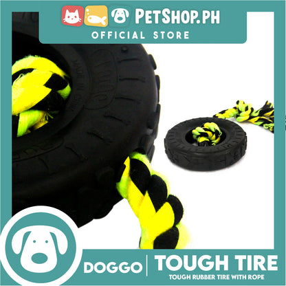Doggo Dog Toy Tough Tire Rubber with Rope Medium Size (Black) Pet Toy Rubber Tire