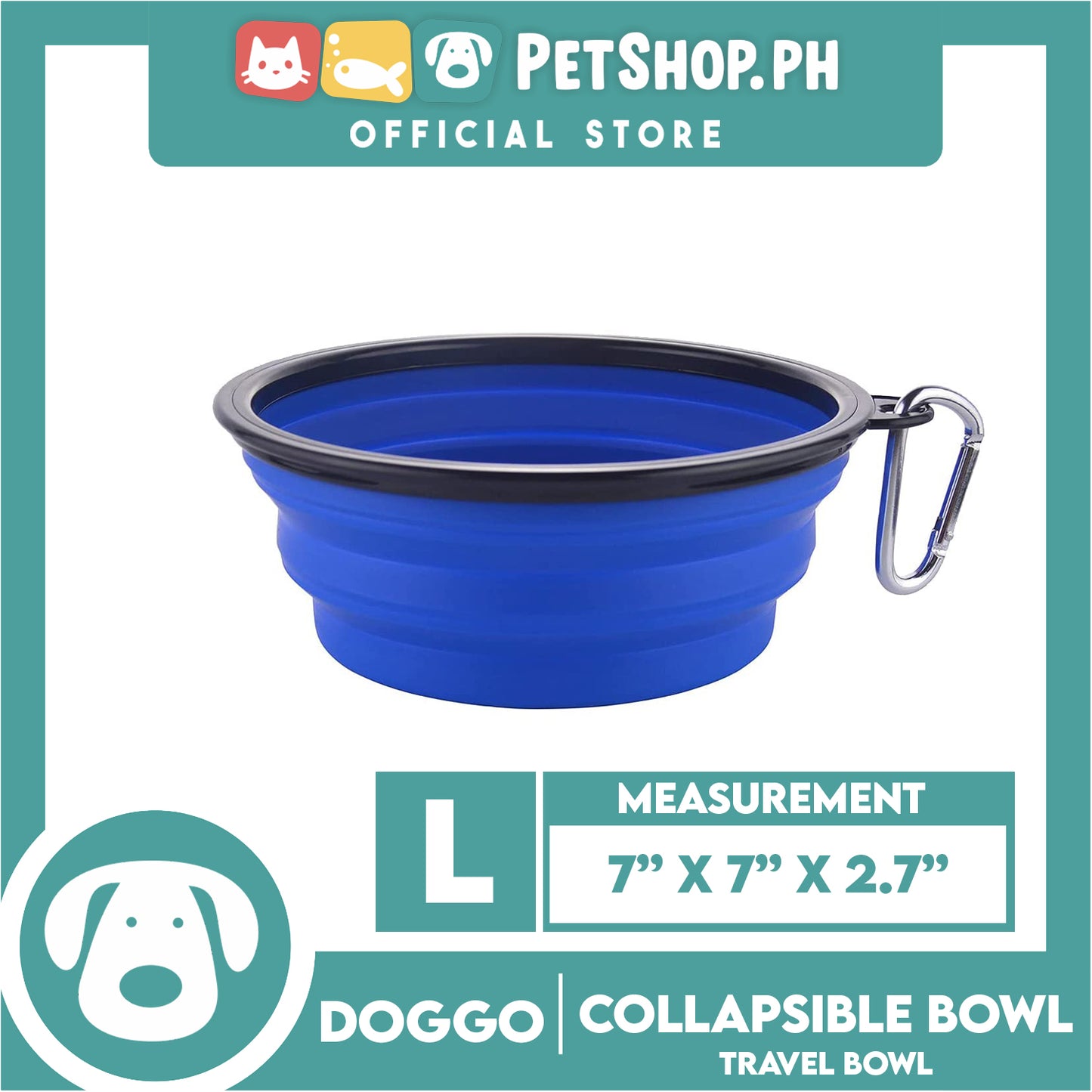 Doggo Collapsible Travel Bowl Large Size (Blue) Foldable Pet Feeding Bowl