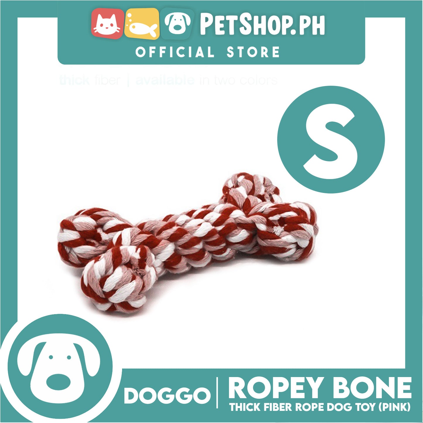 Doggo Ropey Bone Pink Color (Small) Thick Fiber Braided Bone Dog Toy