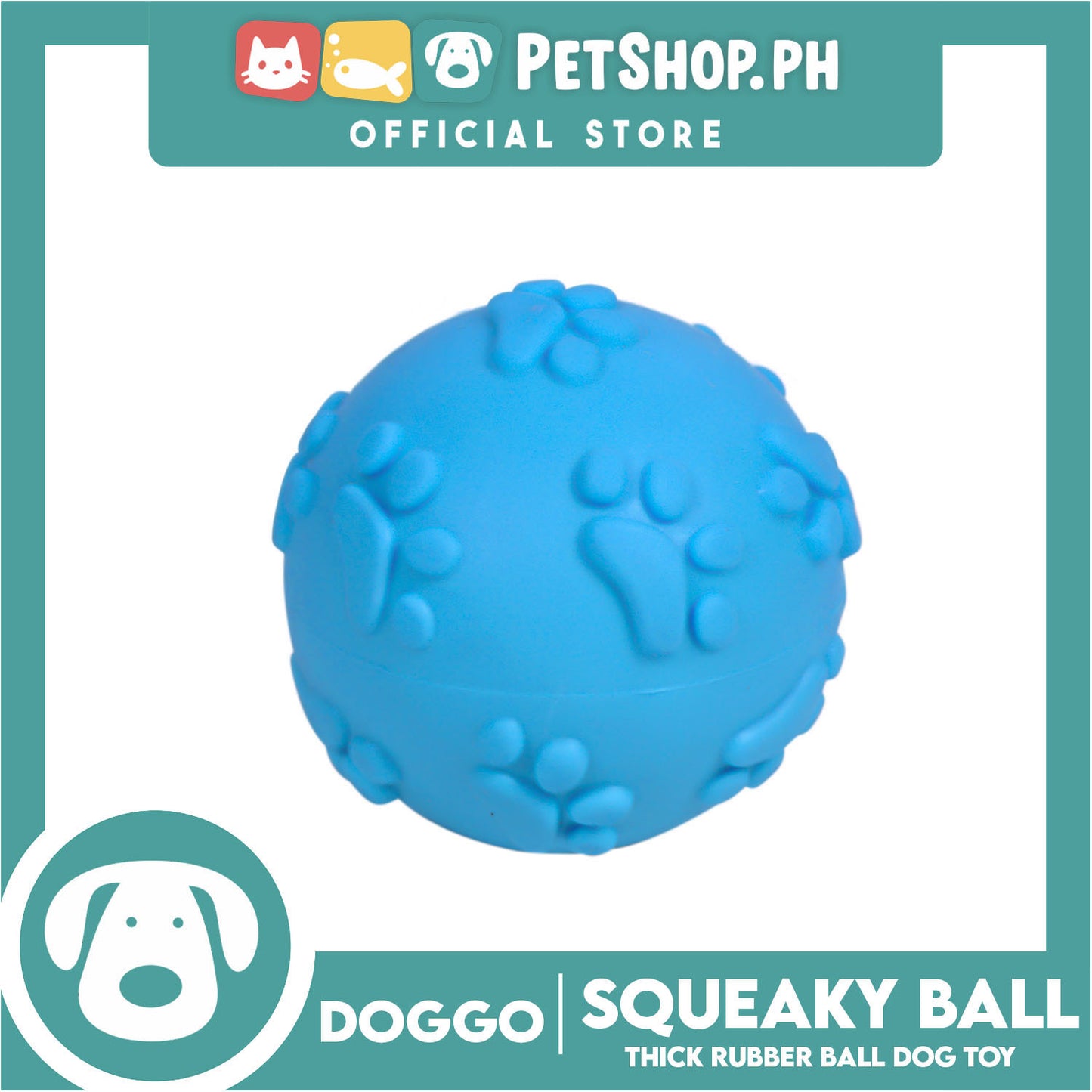 Doggo Squeaky Ball (Blue) Thick Rubber Material Pet Toy