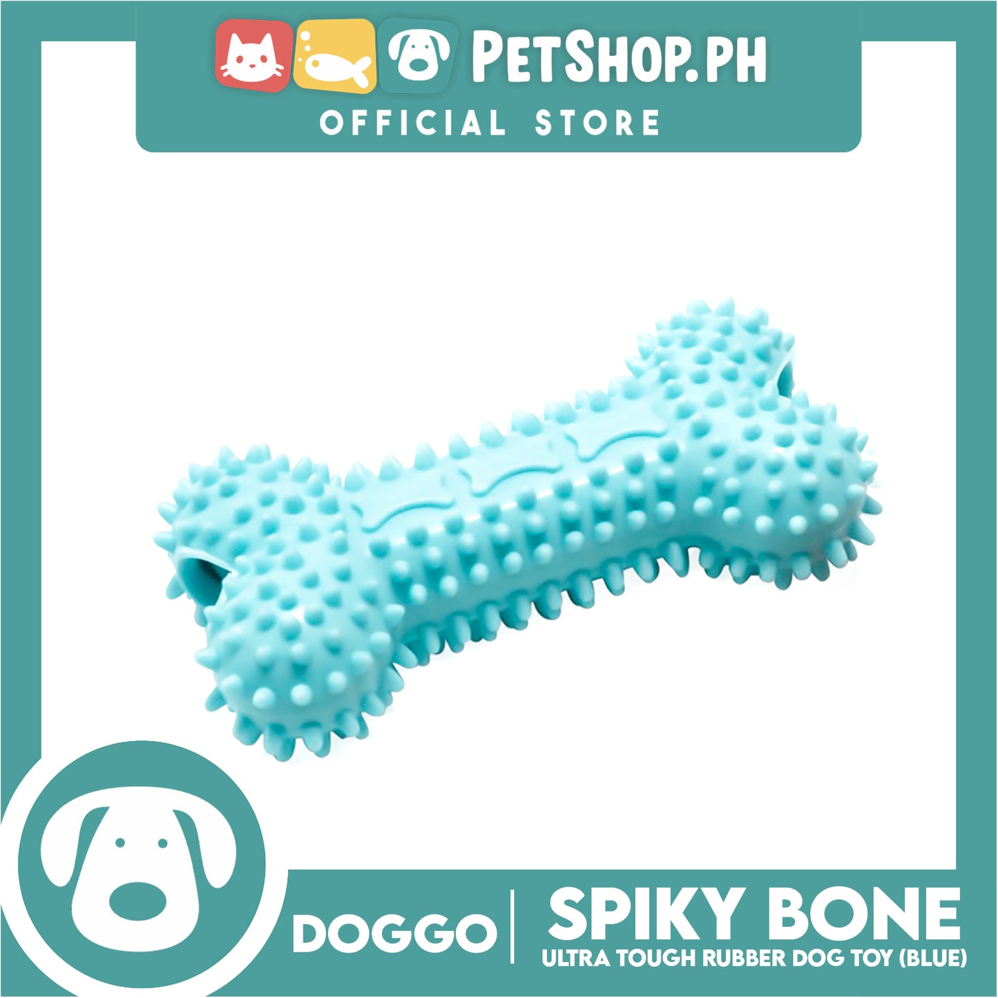 Doggo Spiky Bone (Blue) Ultra Tough Rubber Dog Toy