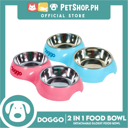 Doggo Glossy 2 in 1 Bowl (Pink) Thick Plastic Material Detachable Pet Feeding Bowl