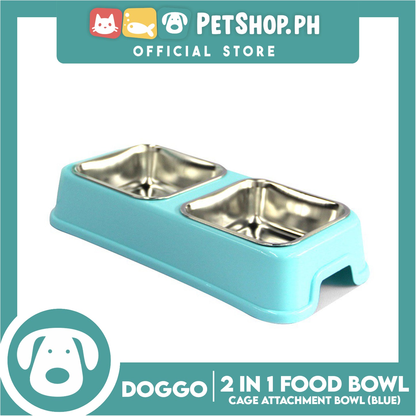Doggo Quad 2 in 1 Bowl (Blue) Thick Plastic Material Detachable Pet Feeding Bowl