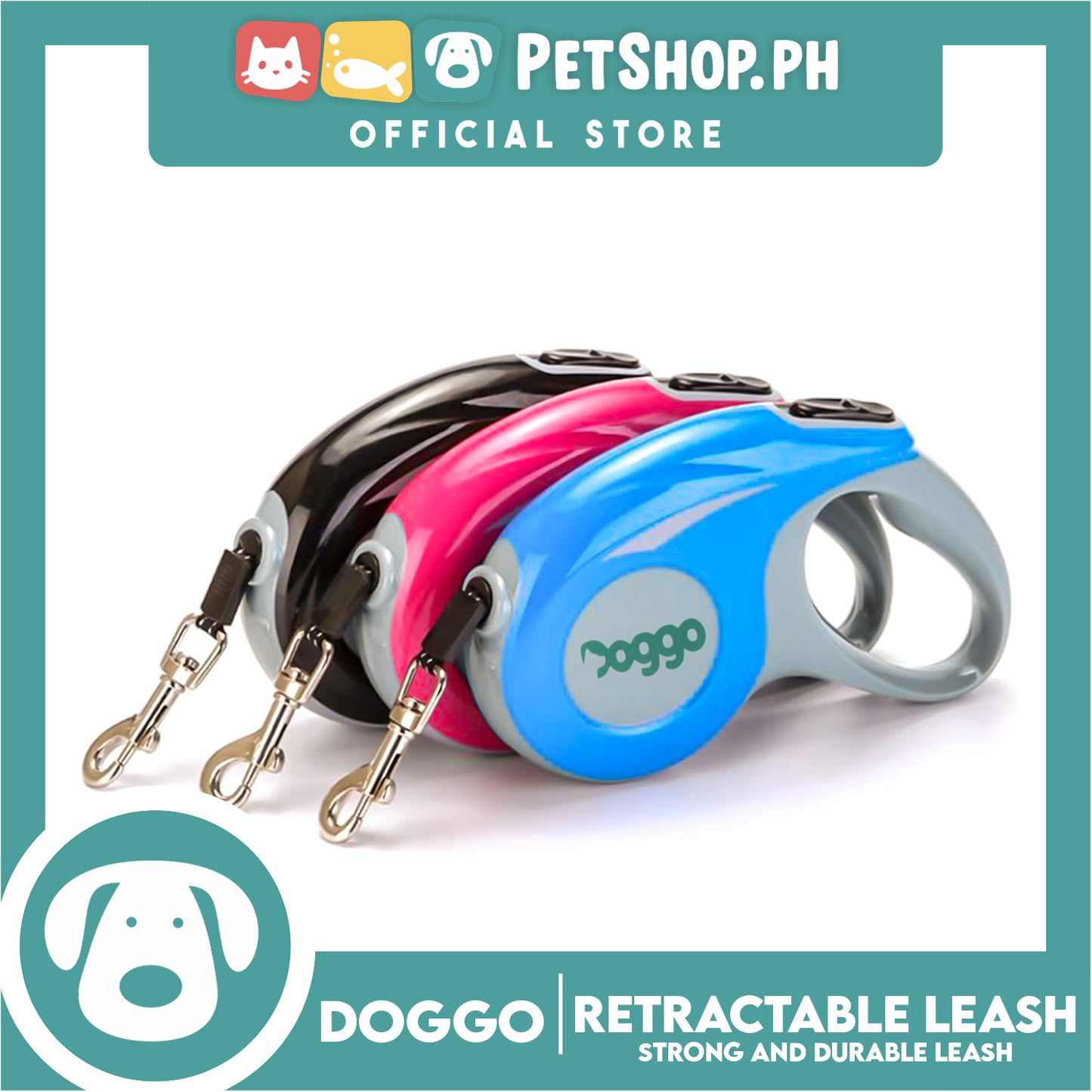 Doggo Retractable Leash 3M (Black) Strong And Durable, In Comfort And Control Running And Convenient