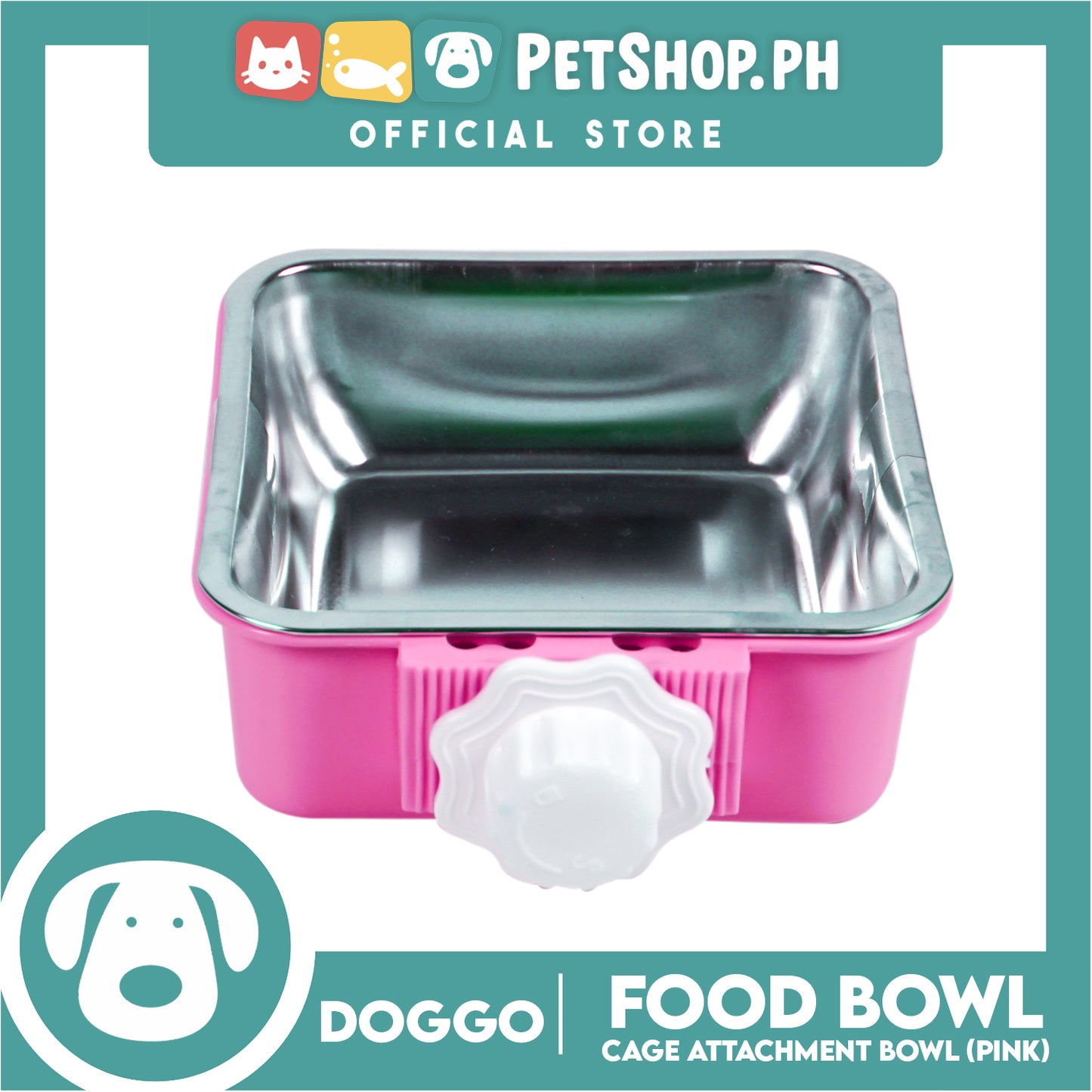Doggo Quad Cage Attachment Bowl (Pink) Thick Plastic Material Pet Feeding Bowl