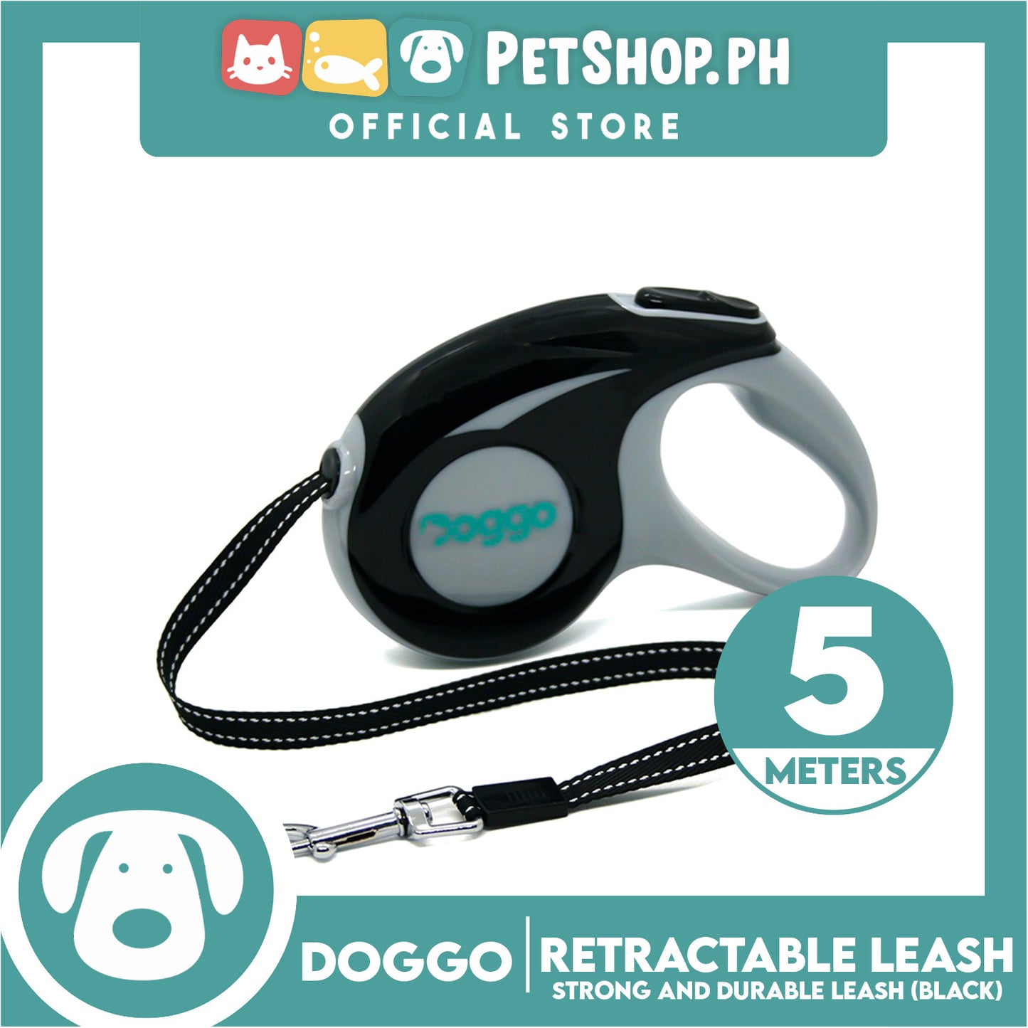 Doggo Retractable Leash 5M (Black) Strong And Durable, In Comfort And Control Running And Convenient