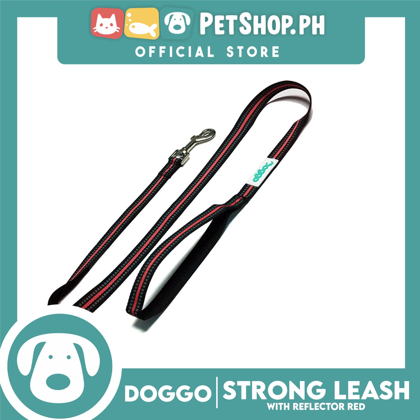 Doggo Strong Leash with Reflector (Red) Comfortable Dog Leash