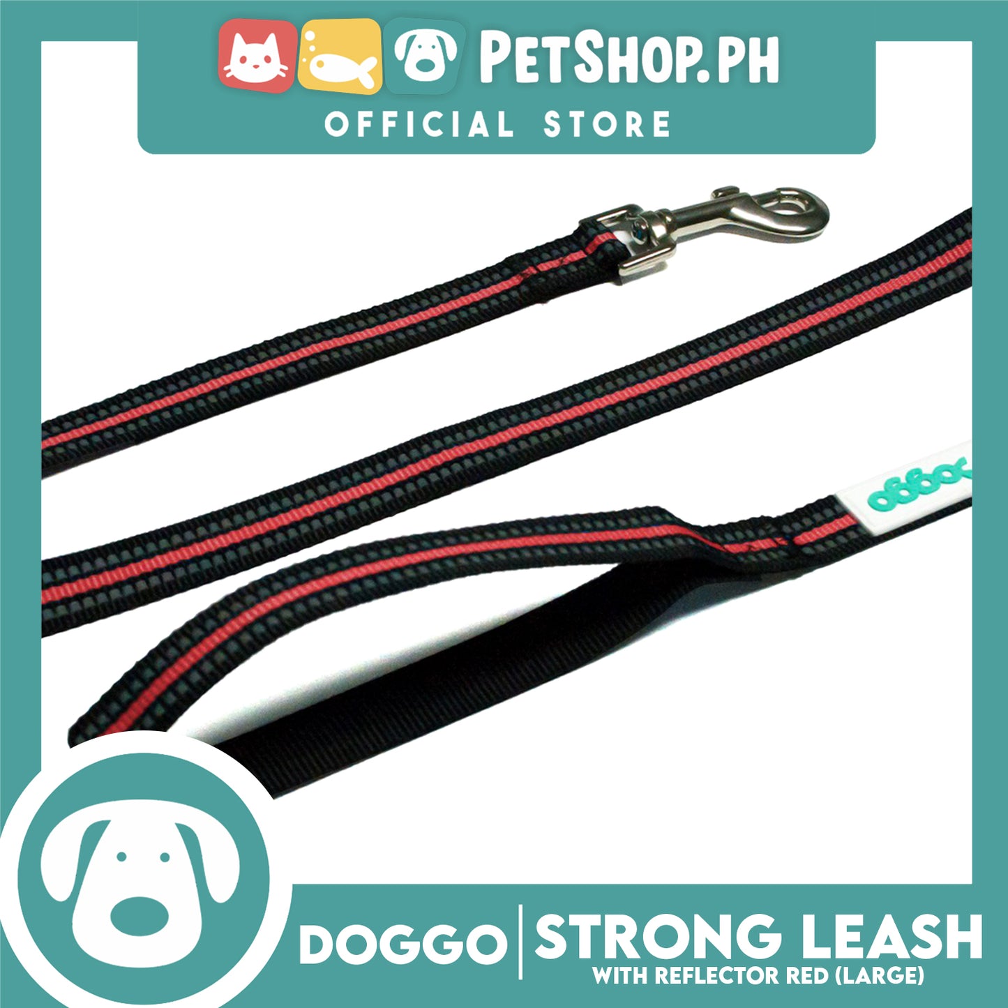 Doggo Strong Leash with Reflector (Red) Comfortable Dog Leash