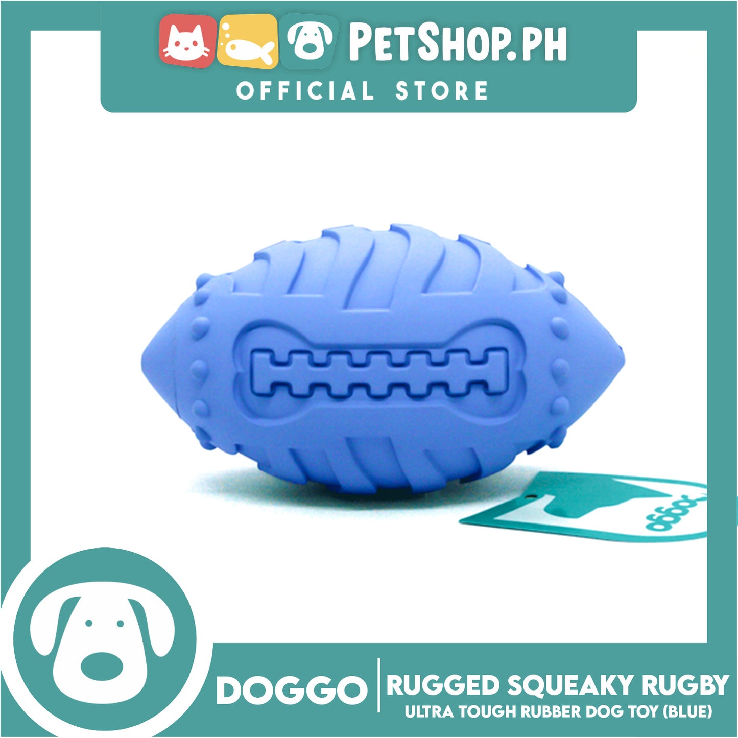 Doggo Rugged Squeaky Rugby (Blue) Dog Toy Pet Toy