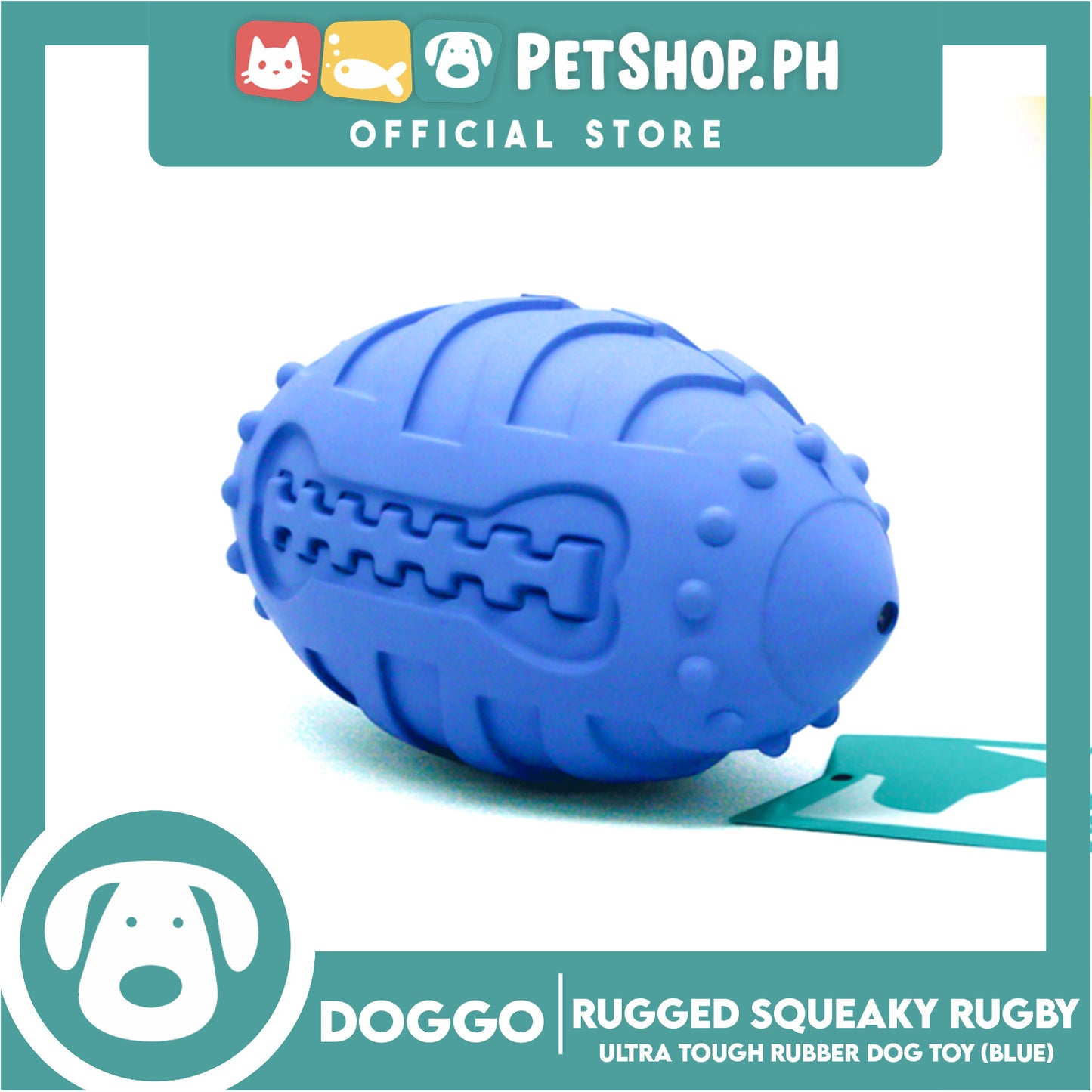 Doggo Rugged Squeaky Rugby (Blue) Dog Toy Pet Toy