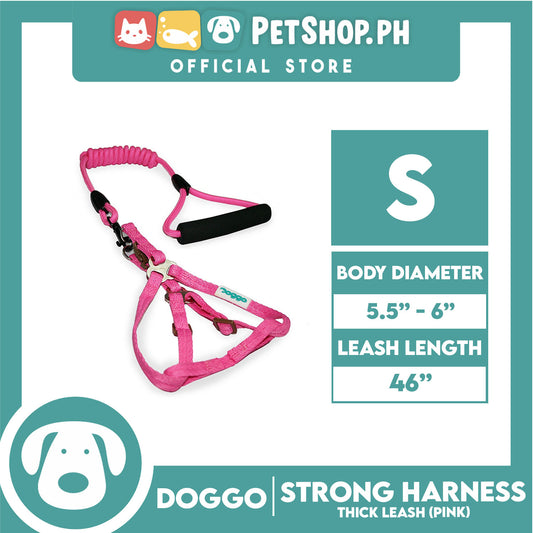 Doggo Strong Harness Thick Leash Soft Handle Steel Connector Small (Pink) Safe Harness for Your Dog