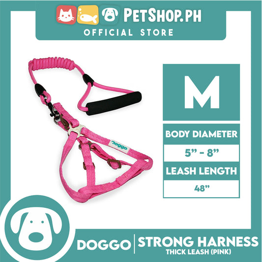 Doggo Strong Harness Thick Leash Soft Handle Steel Connector Medium (Pink) Safe Harness for Your Dog