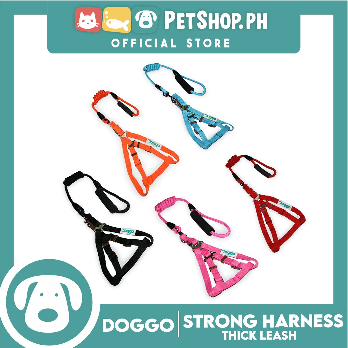 Doggo Strong Harness Thick Leash Soft Handle Steel Connector Large (Pink) Safe Harness for Your Dog