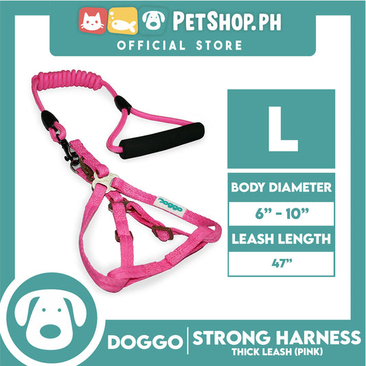 Doggo Strong Harness Thick Leash Soft Handle Steel Connector Large (Pink) Safe Harness for Your Dog