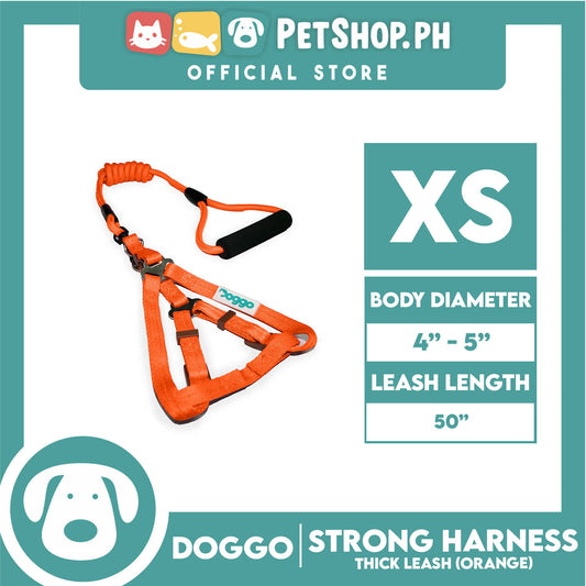 Doggo Strong Harness Thick Leash Soft Handle Steel Connector Extra Small (Orange) Safe Harness for Your Dog
