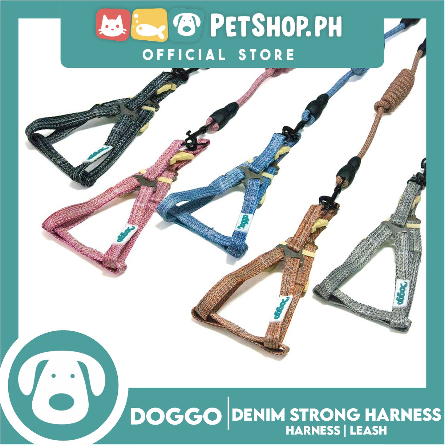 Doggo Atlanta Strong Harness and Leash Set Medium Size (Black)