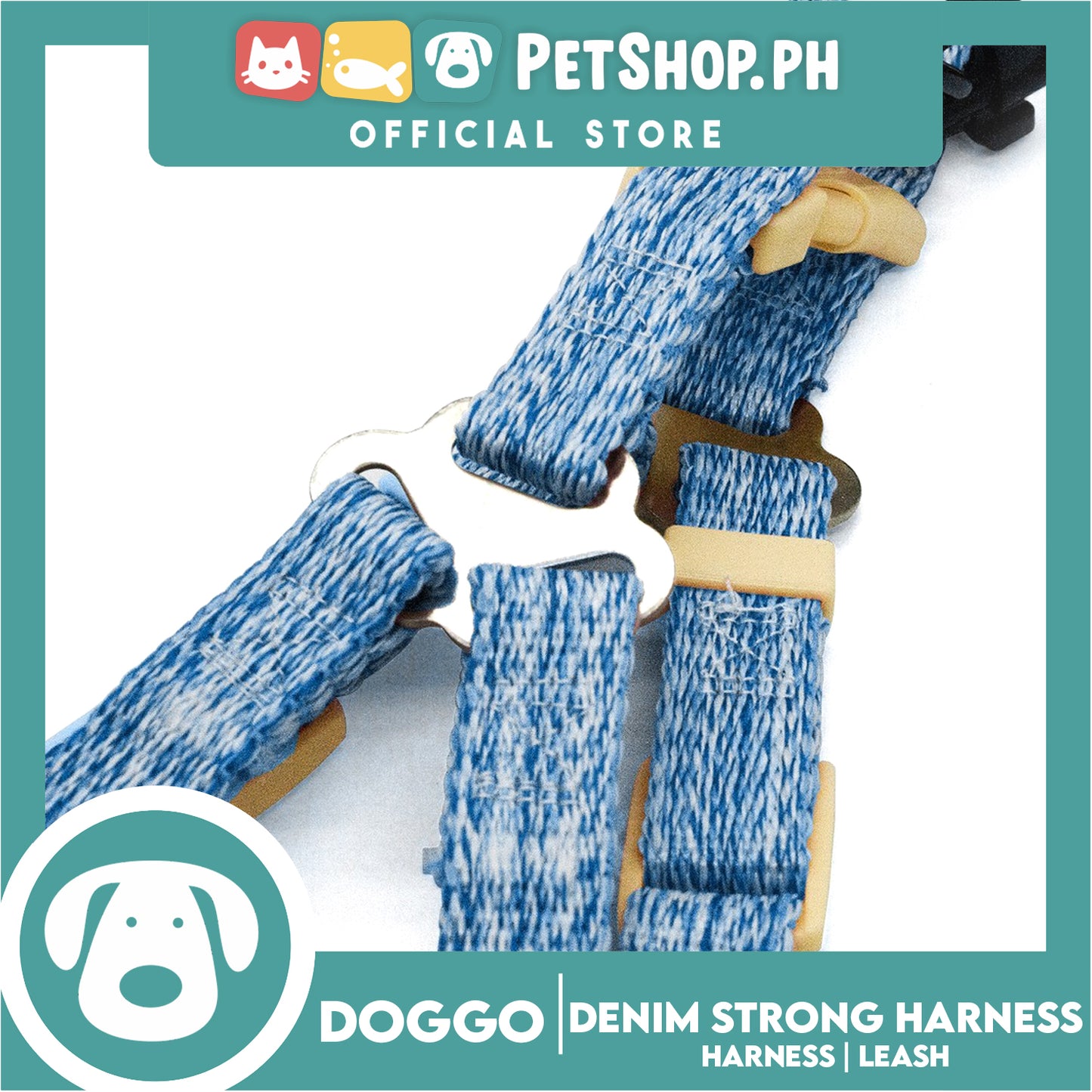 Doggo Atlanta Strong Harness and Leash Set Medium Size (Black)
