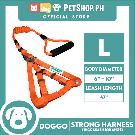 Doggo Strong Harness Thick Leash Soft Handle Steel Connector Large (Orange) Safe Harness for Your Dog