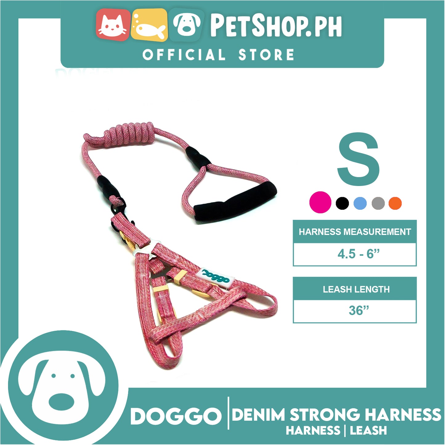 Doggo Atlanta Strong Harness and Leash Set Small Size (Pink)
