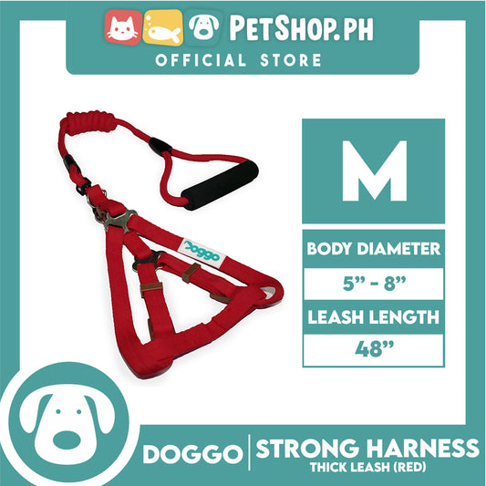 Doggo Strong Harness Thick Leash Soft Handle Steel Connector Medium (Red) Safe Harness for Your Dog