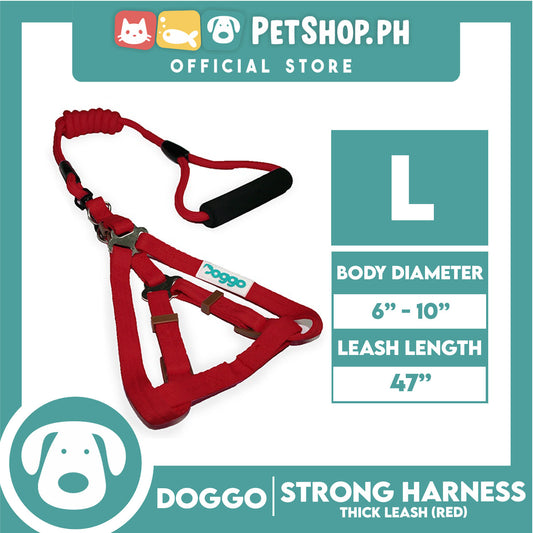 Doggo Strong Harness Thick Leash Soft Handle Steel Connector Large (Red) Safe Harness for Your Dog