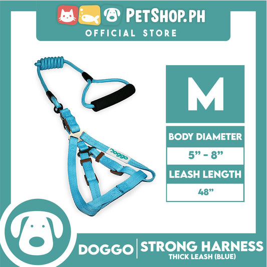 Doggo Strong Harness Thick Leash Soft Handle Steel Connector Medium (Blue) Safe Harness for Your Dog