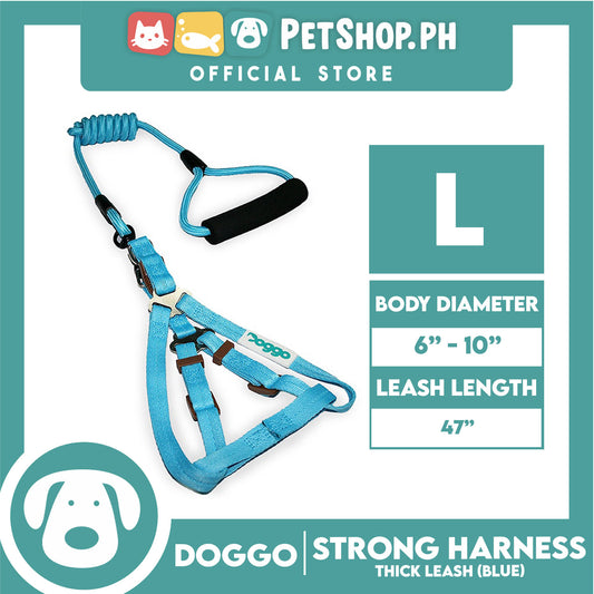 Doggo Strong Harness Thick Leash Soft Handle Steel Connector Large (Blue) Safe Harness for Your Dog