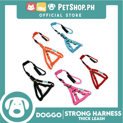 Doggo Strong Harness Thick Leash Soft Handle Steel Connector Extra Small (Black) Safe Harness for Your Dog