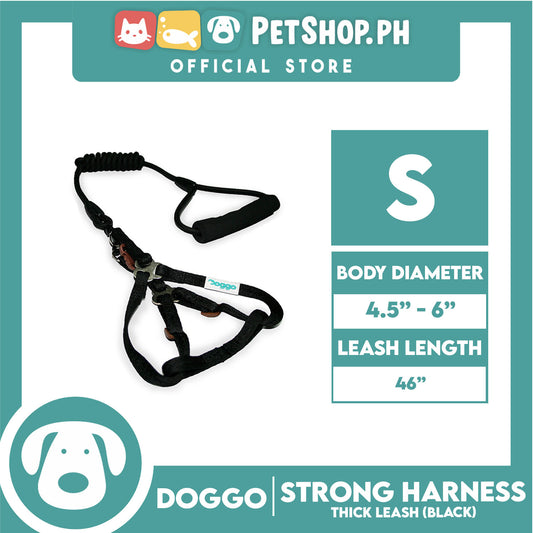 Doggo Strong Harness Thick Leash Soft Handle Steel Connector Small (Black) Safe Harness for Your Dog