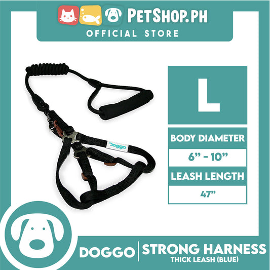 Doggo Strong Harness Thick Leash Soft Handle Steel Connector Large (Black) Safe Harness for Your Dog