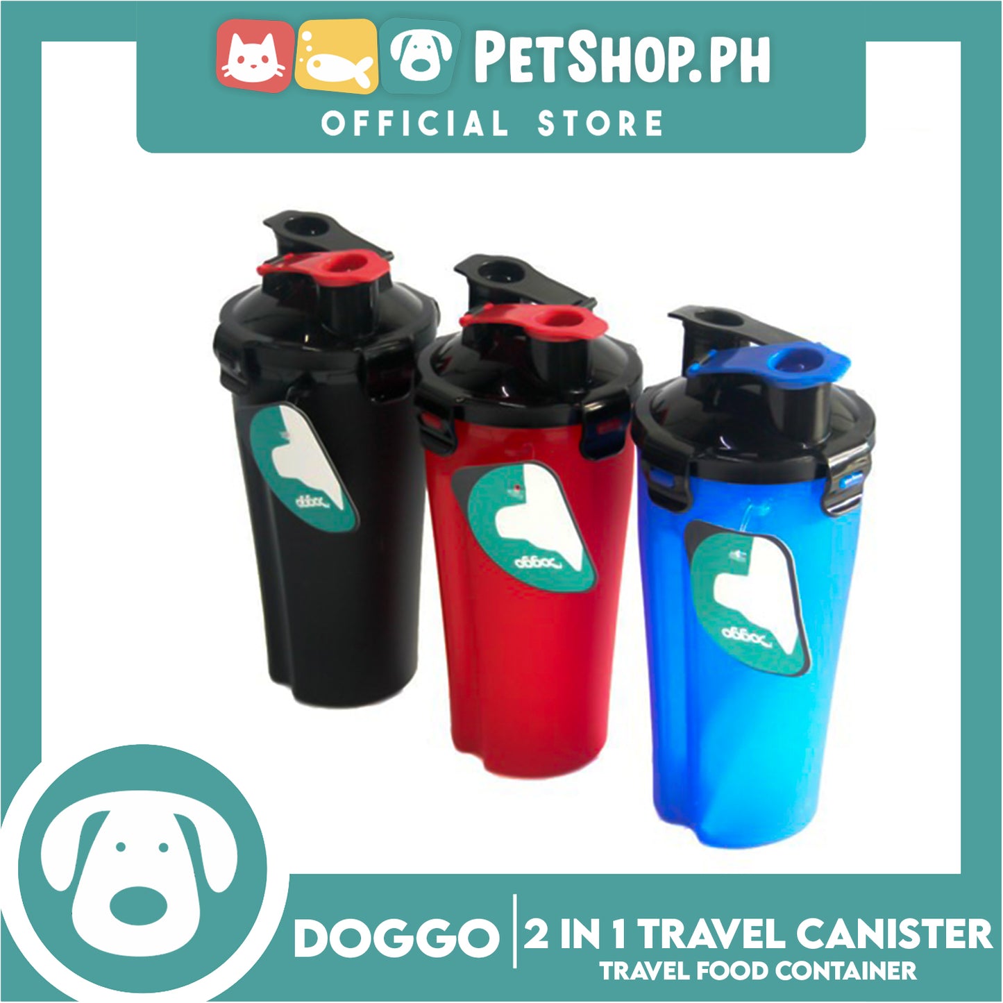 Doggo 2 in 1 Travel Canister, Durable Hard Plastic (Red)