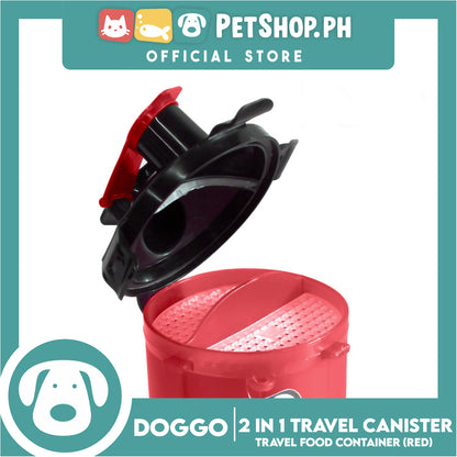 Doggo 2 in 1 Travel Canister, Durable Hard Plastic (Red)