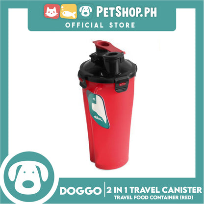 Doggo 2 in 1 Travel Canister, Durable Hard Plastic (Red)