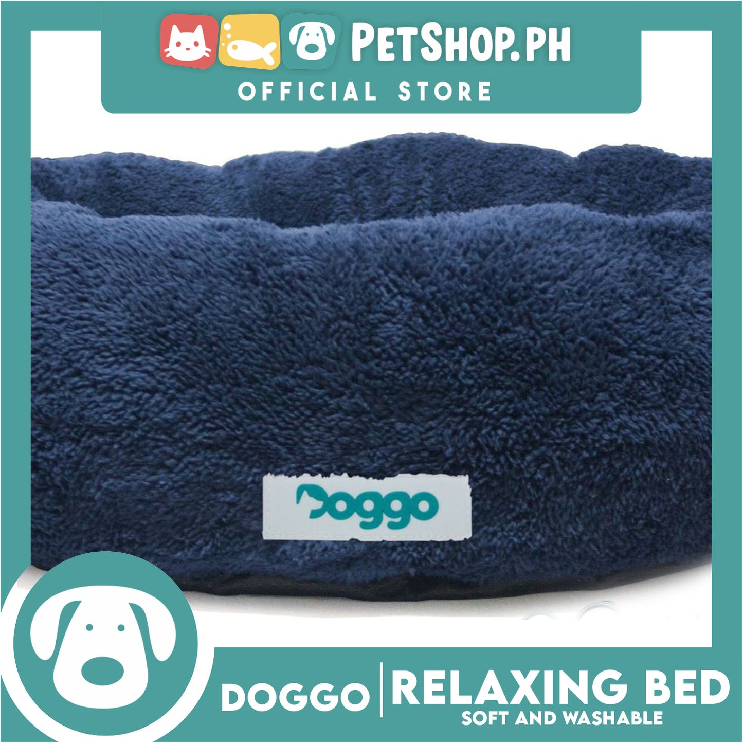 Doggo Relaxing Bed Navy Blue (Large) Round Fur Bed Machine Washable