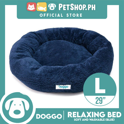 Doggo Relaxing Bed Navy Blue (Large) Round Fur Bed Machine Washable