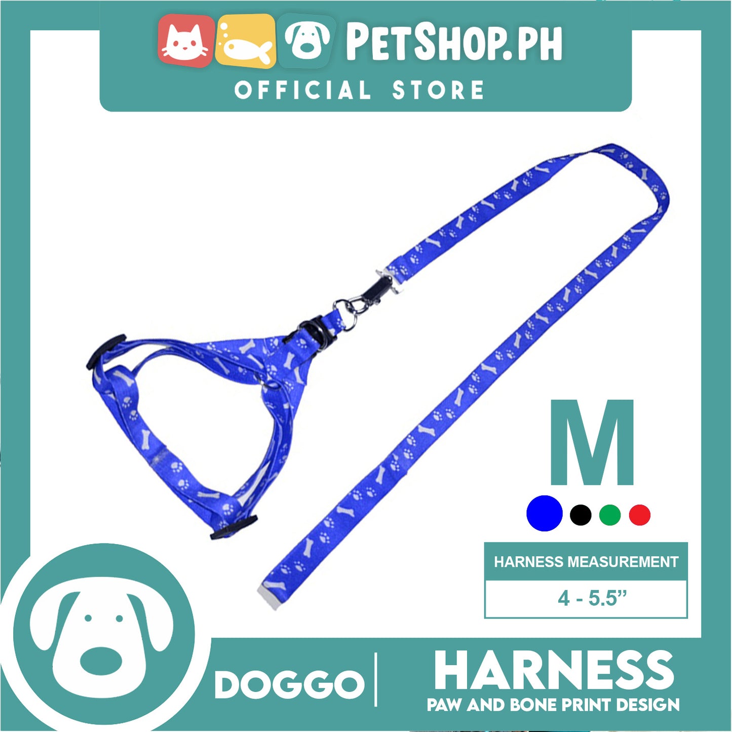 Doggo Harness Leash With Design Medium Size (Blue) Harness Leash for Your Puppy