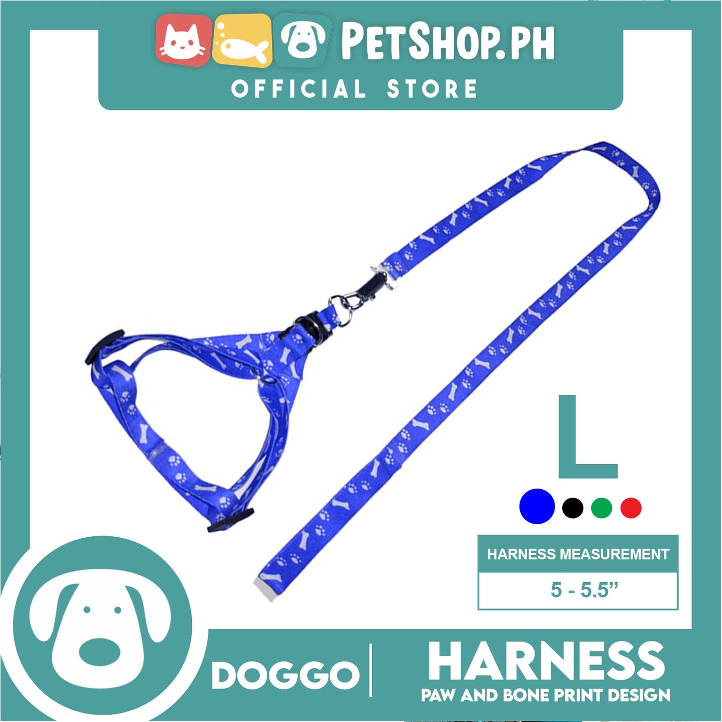Doggo Harness Leash With Design Large Size (Blue) Harness Leash for Your Puppy