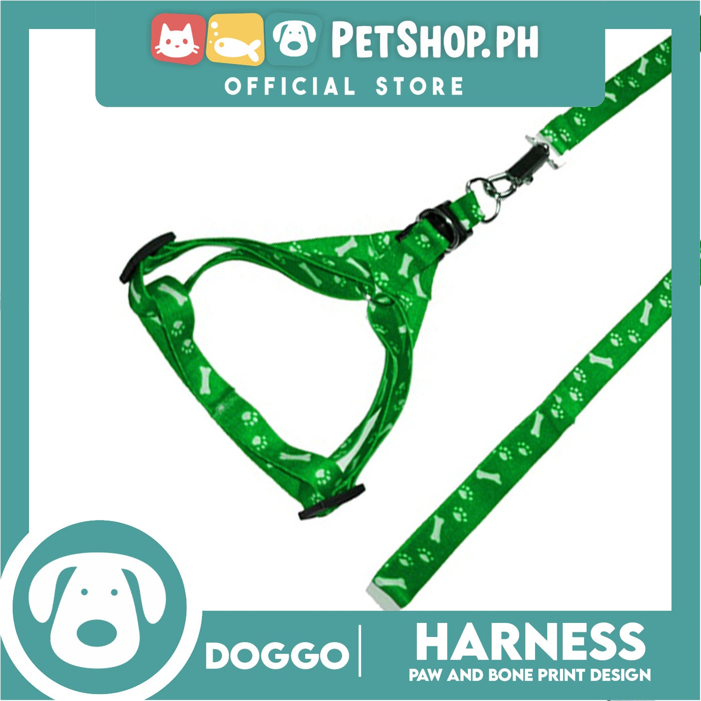 Doggo Harness Leash With Design Medium Size (Green) Harness Leash for Your Puppy