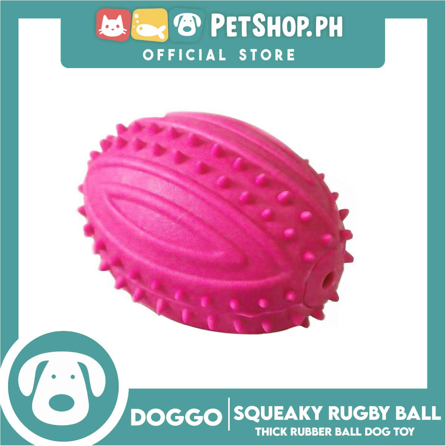 Doggo Squeaky Rugby (Pink) Thick Fiber Rubber Material Pet Toy