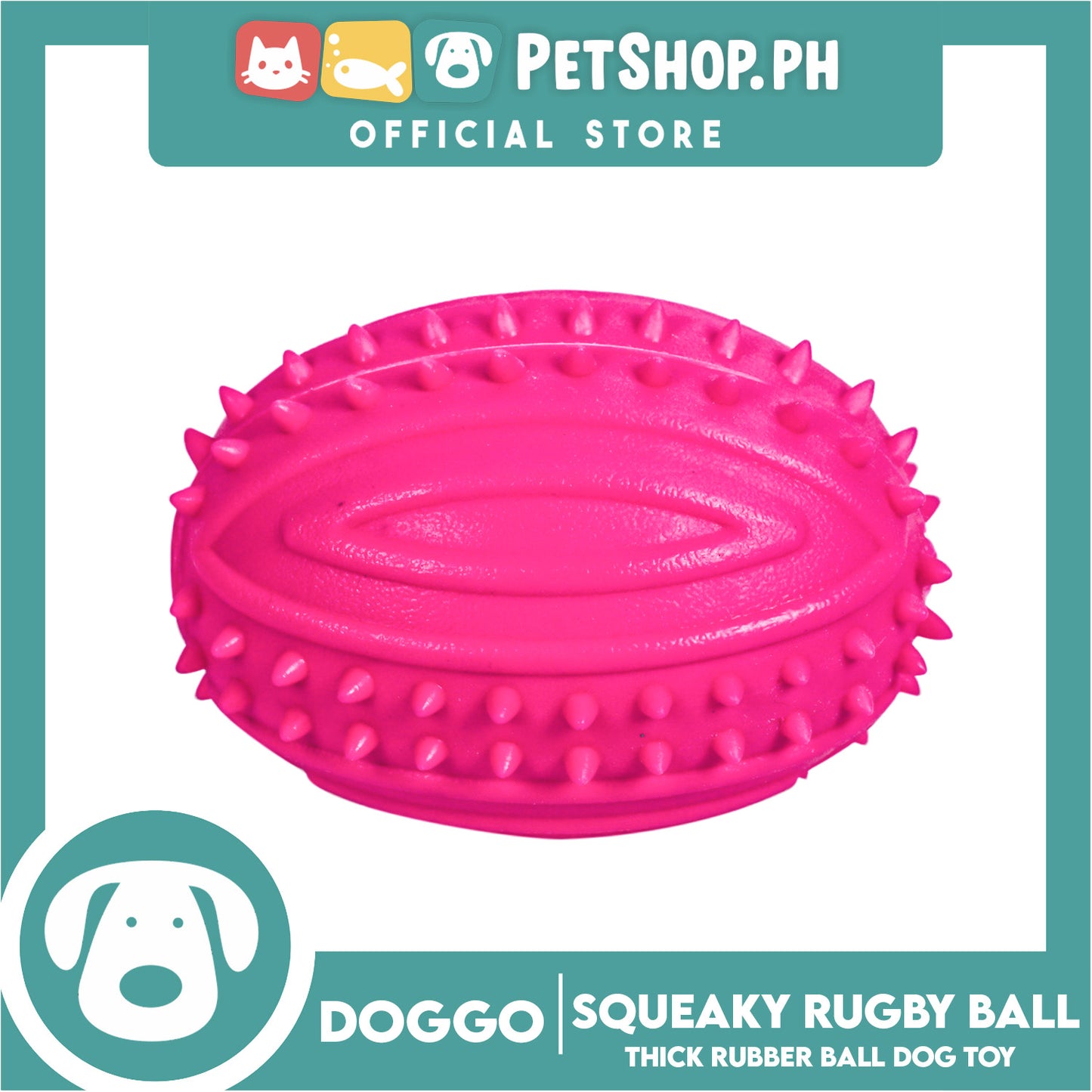 Doggo Squeaky Rugby (Pink) Thick Fiber Rubber Material Pet Toy