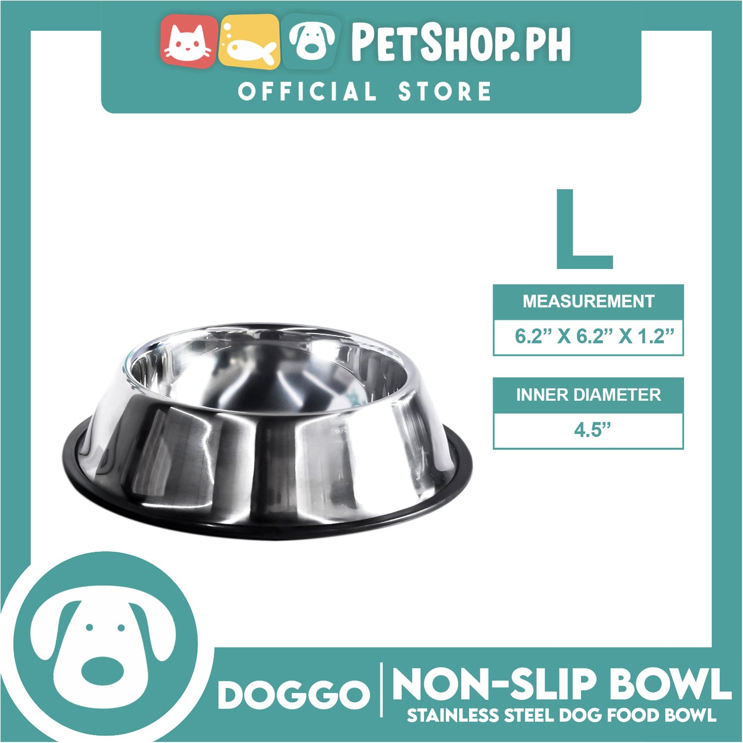 Doggo Non-Slip Bowl (Large) Durable Stainless Pet Feeding Bowl