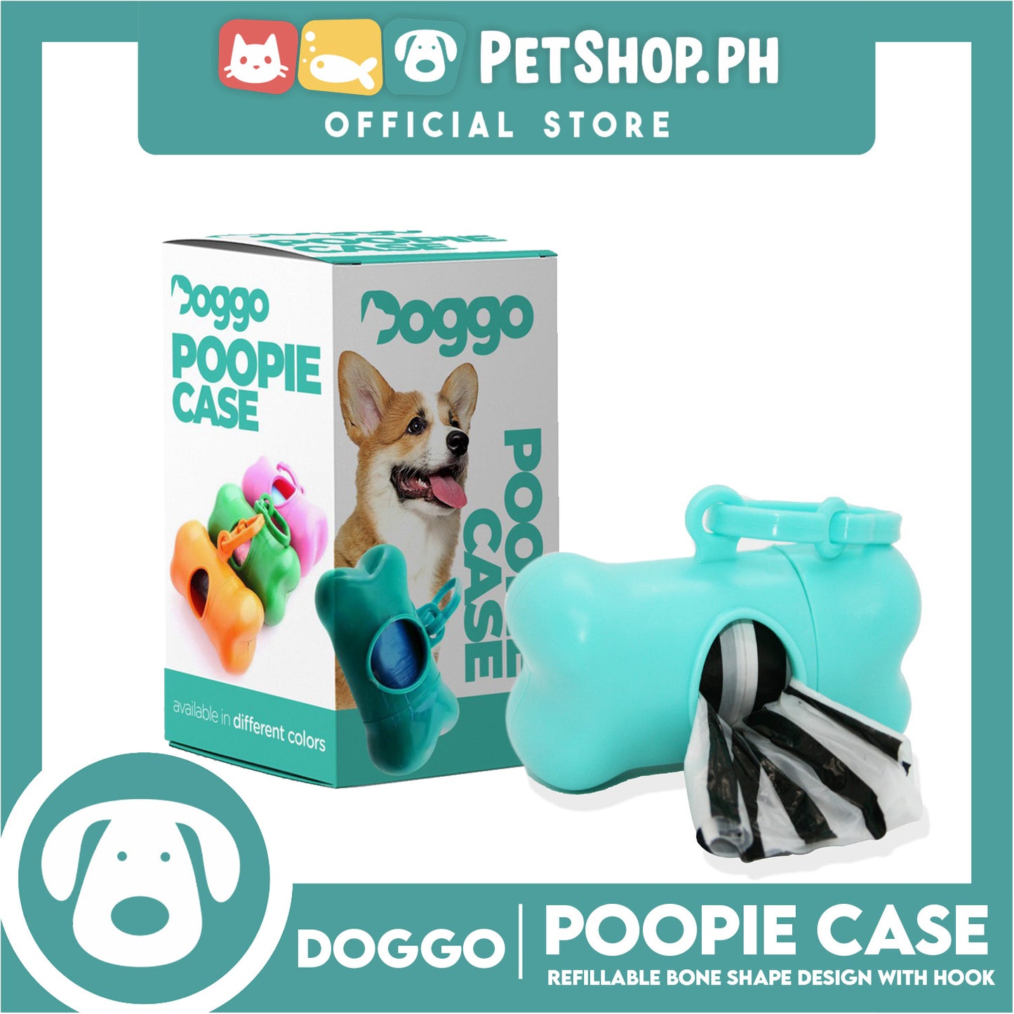 Doggo Poopie Case With Portable Hook (Mint Green) Pet Poo Plastic Storage