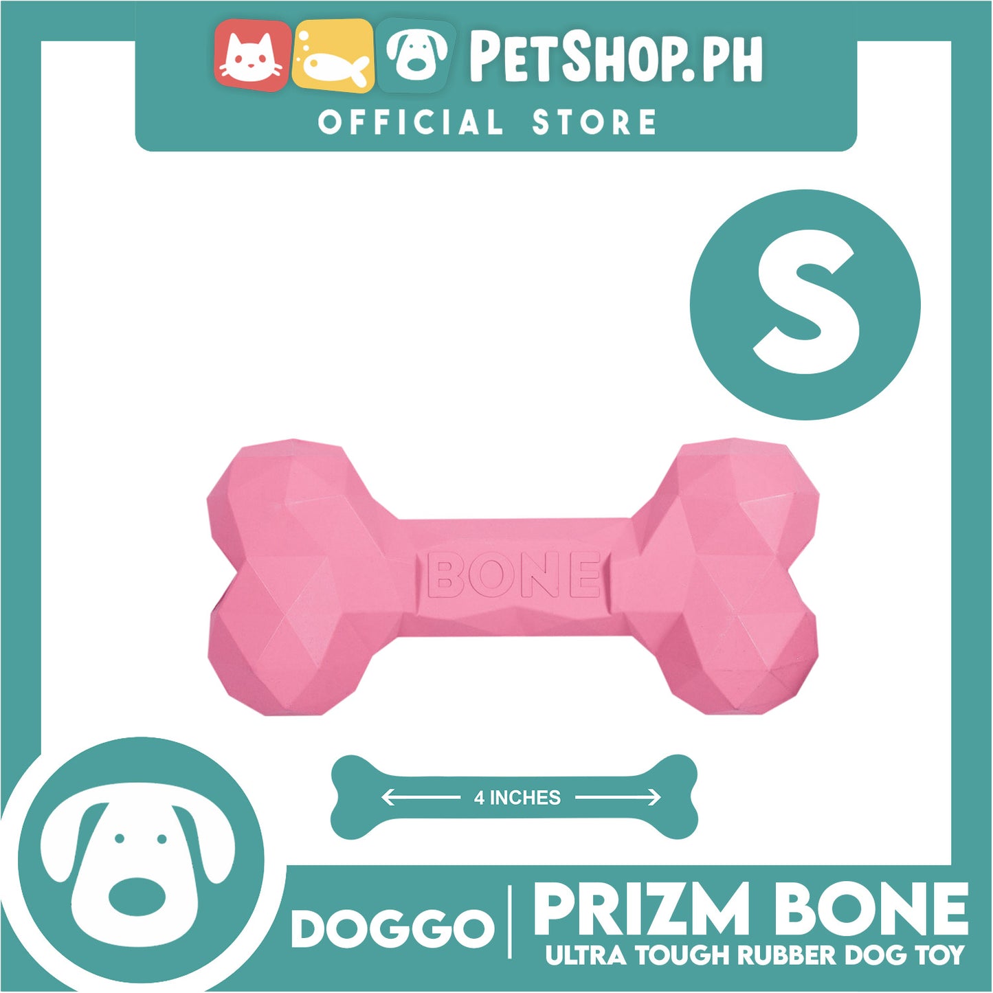 Doggo Prizm Bone Pink Color 4.5' ' (Small Size) Ultra Tough Rubber Dog Toy
